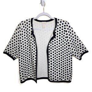 Chico's Cotton Sandra Polka Dot Open Front Cardigan Sweater M(8) Office Preppy